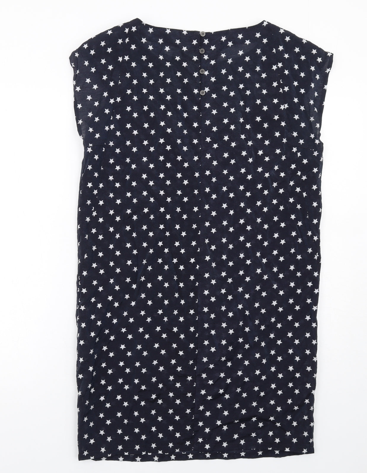 VERO MODA Womens Blue Geometric Cotton A-Line Size M Round Neck Button - Star Print