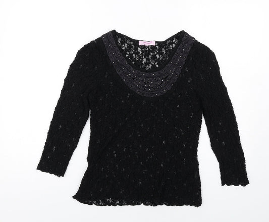Per Una Womens Black Viscose Basic T-Shirt Size 14 Scoop Neck