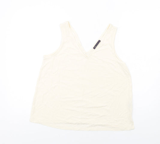 Marks and Spencer Womens Ivory Viscose Basic Tank Size 14 V-Neck