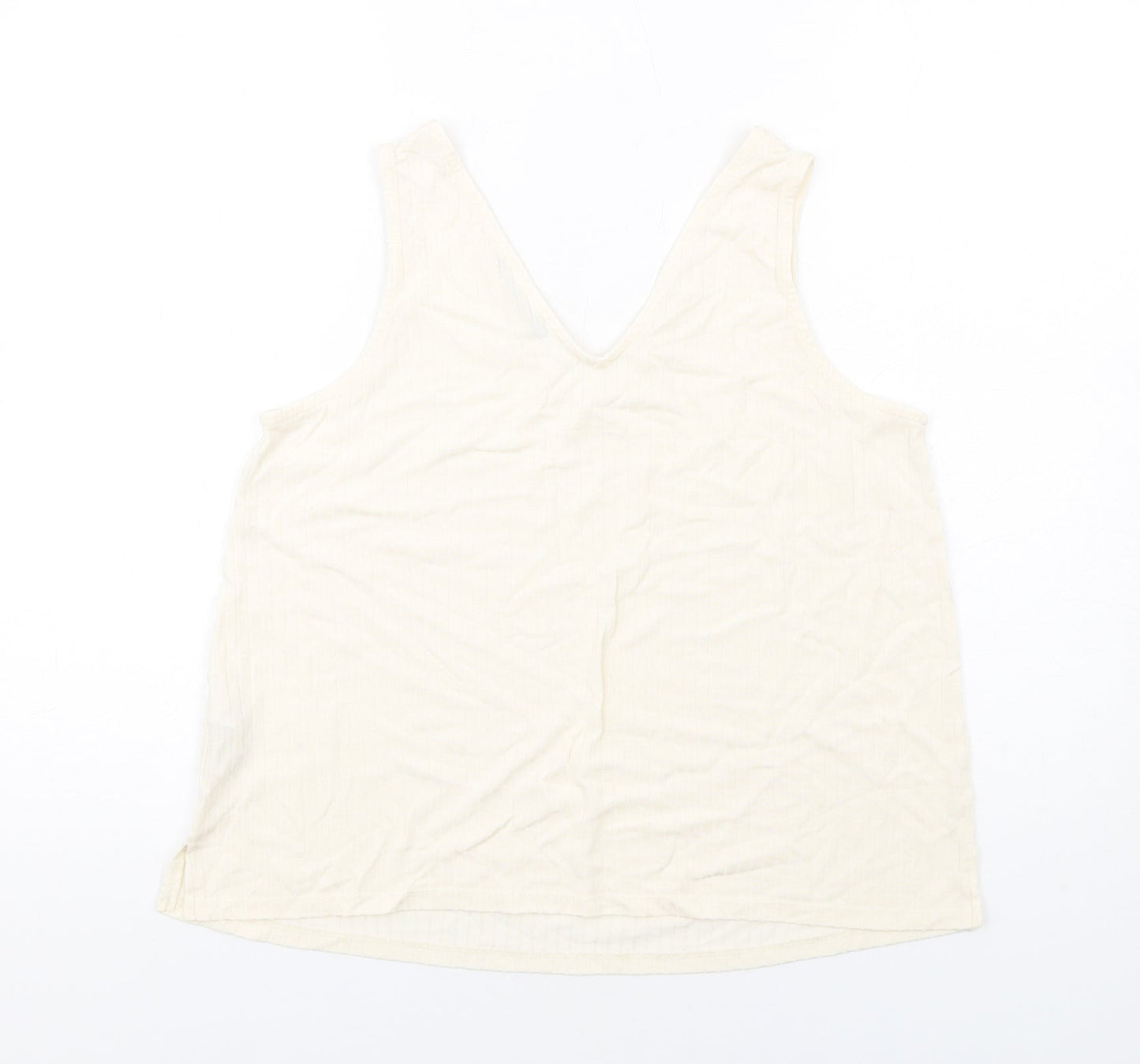 Marks and Spencer Womens Ivory Viscose Basic Tank Size 14 V-Neck