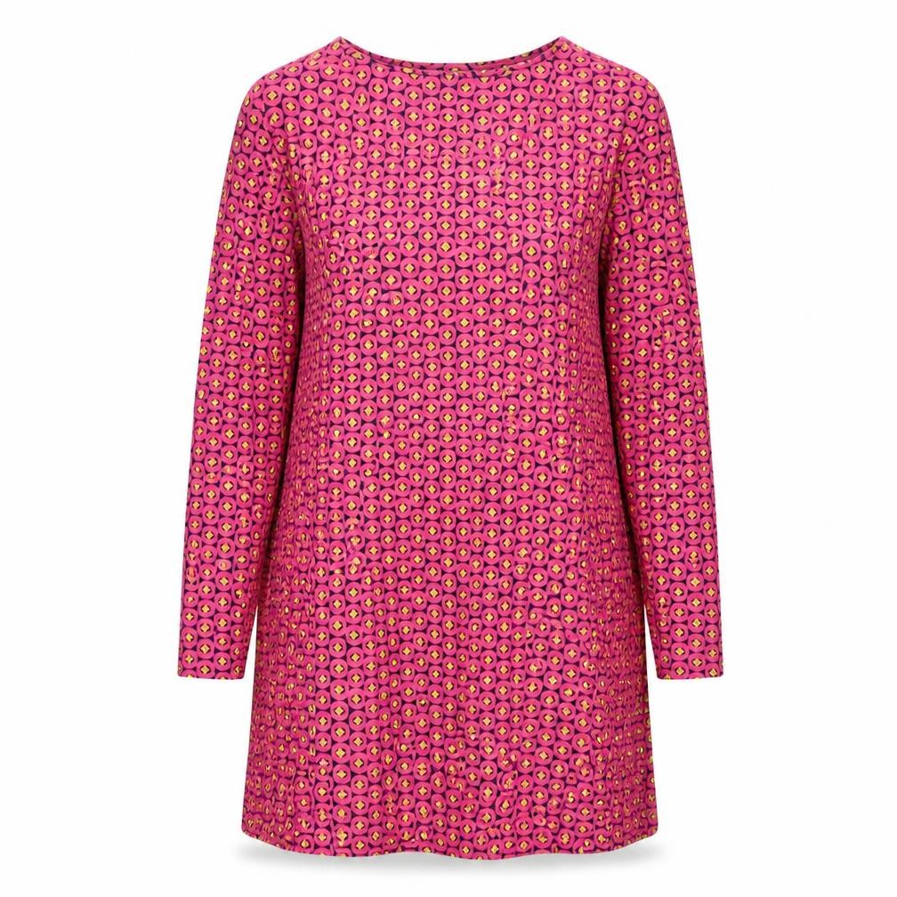 Mistral Womens Pink Geometric Cotton A-Line Size 10 Round Neck Pullover