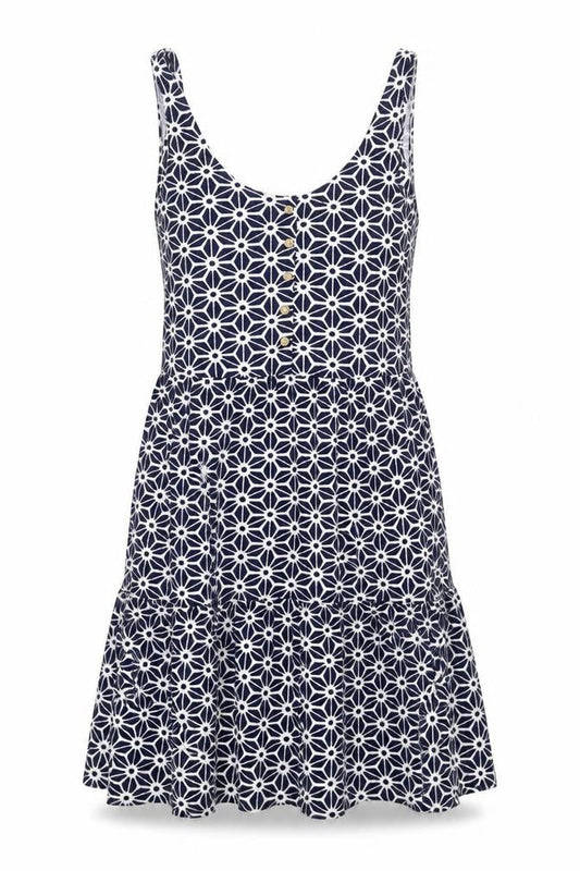 Next Womens Blue Geometric Viscose Tank Dress Size 6 Scoop Neck Pullover