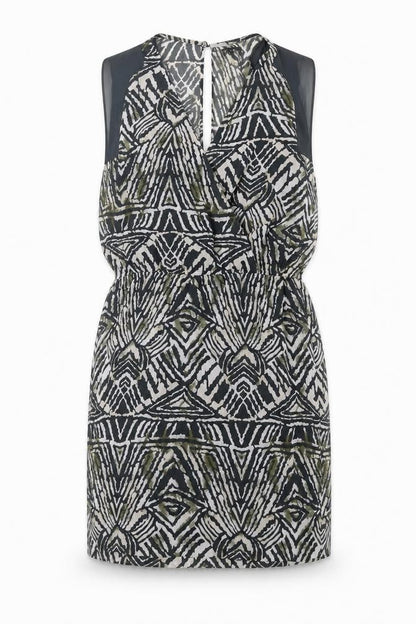 VILA Womens Grey Geometric Polyester A-Line Size M V-Neck Button