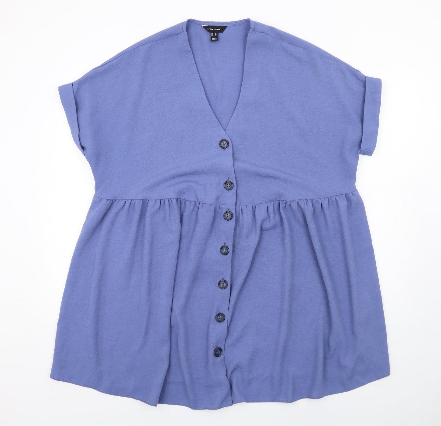New Look Womens Blue Polyester Fit & Flare Size 12 V-Neck Button