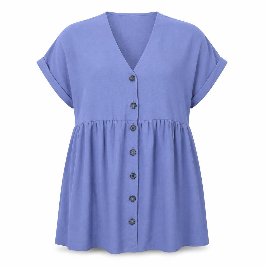 New Look Womens Blue Polyester Fit & Flare Size 12 V-Neck Button
