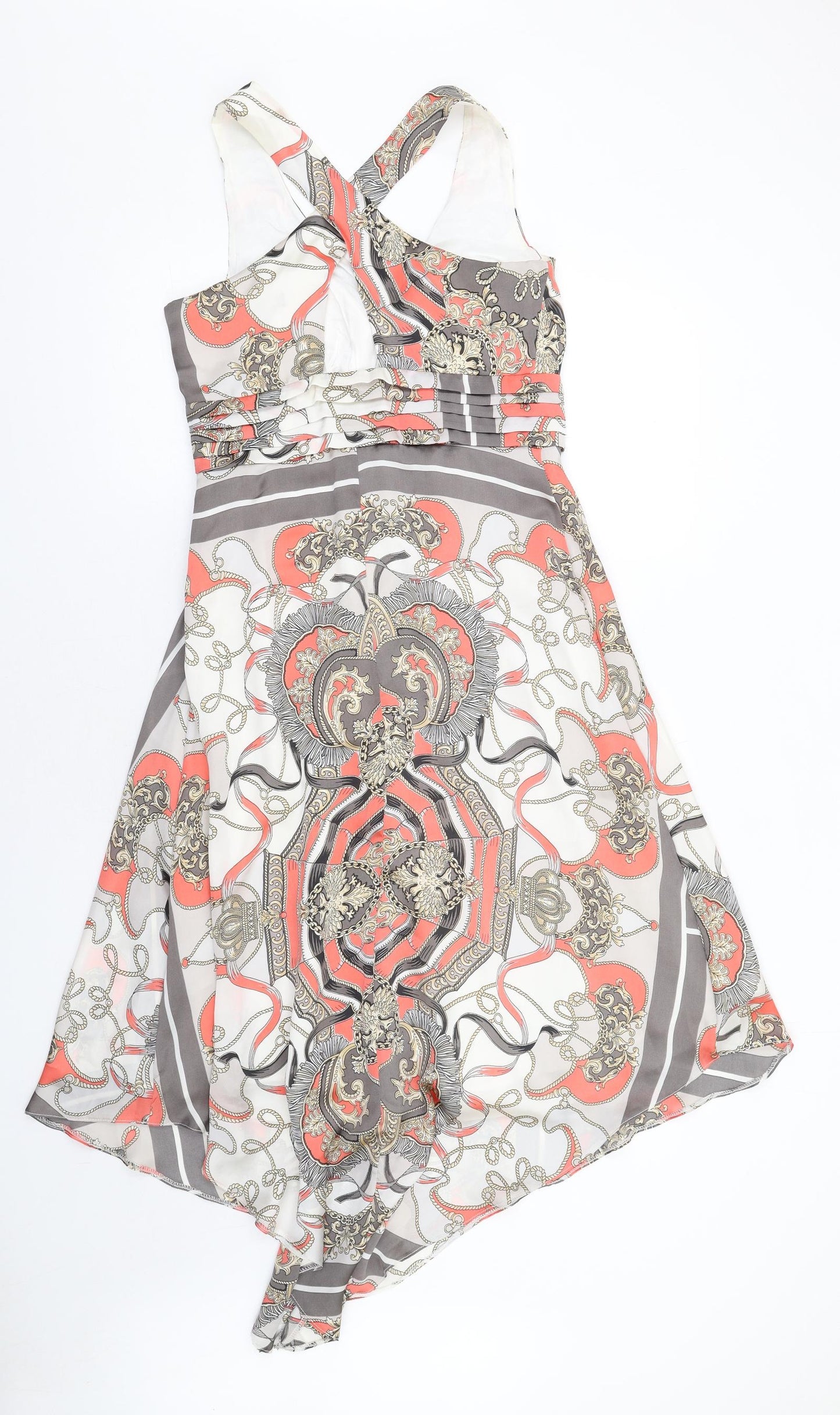 Debut Womens Multicoloured Geometric Polyester A-Line Size 10 V-Neck Zip