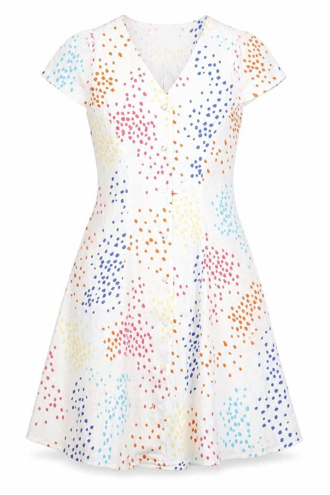 Paper Dolls Womens Multicoloured Geometric Polyethylene A-Line Size 6 V-Neck Button