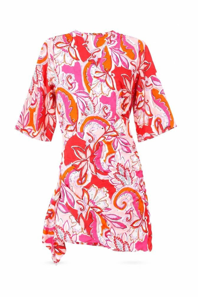 Zara Womens Multicoloured Geometric Polyester Wrap Dress Size S V-Neck Tie
