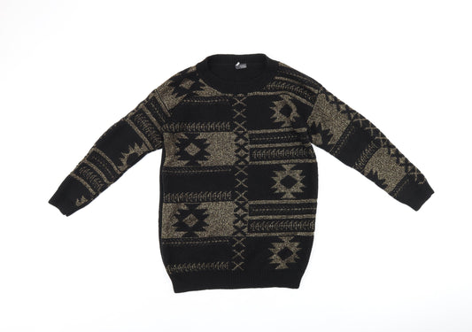 Sparkle & Fade Womens Black Round Neck Geometric Acrylic Pullover Jumper Size S