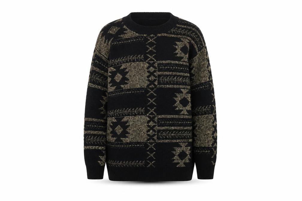 Sparkle & Fade Womens Black Round Neck Geometric Acrylic Pullover Jumper Size S