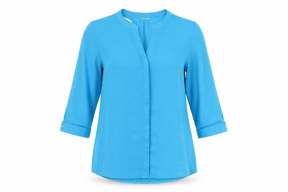 Classic Womens Blue Polyester Basic Button-Up Size 14 Round Neck