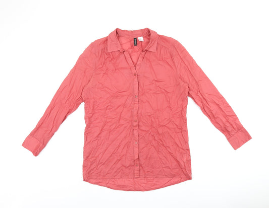 H&M Womens Red Cotton Basic Button-Up Size 8 Collared