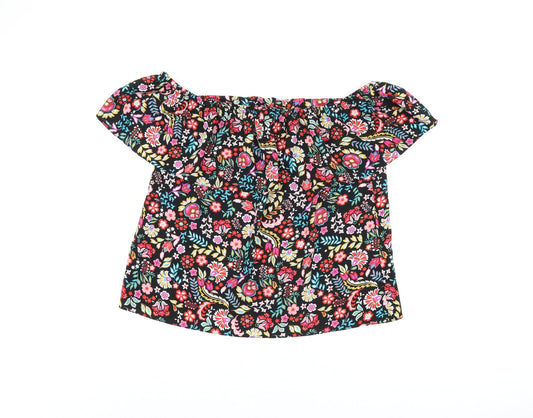 Dorothy Perkins Womens Black Floral Polyester Basic T-Shirt Size 8 Off the Shoulder
