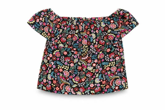 Dorothy Perkins Womens Black Floral Polyester Basic T-Shirt Size 8 Off the Shoulder