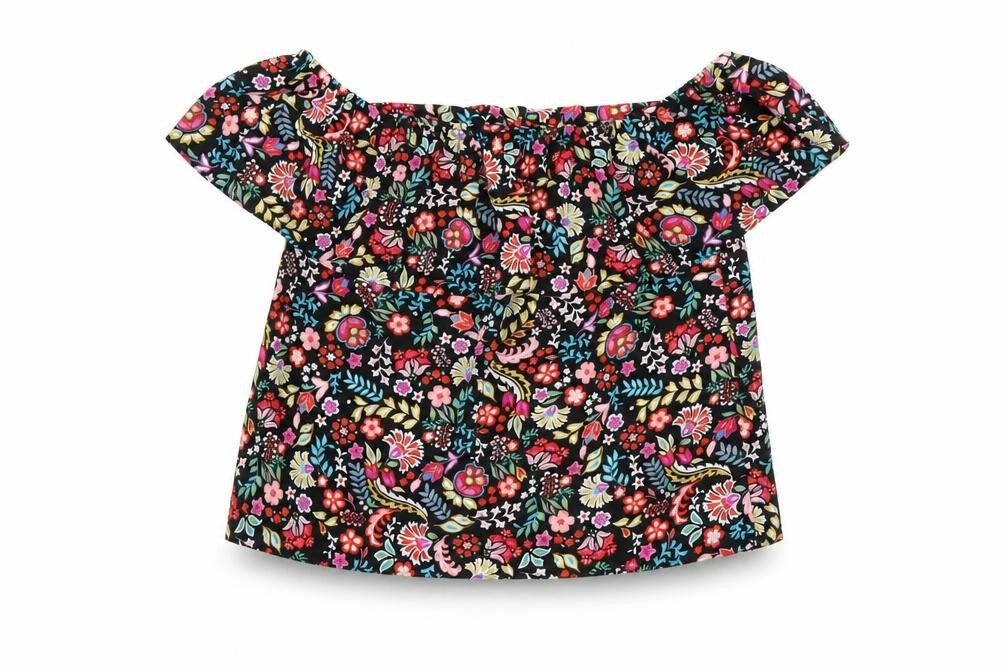 Dorothy Perkins Womens Black Floral Polyester Basic T-Shirt Size 8 Off the Shoulder