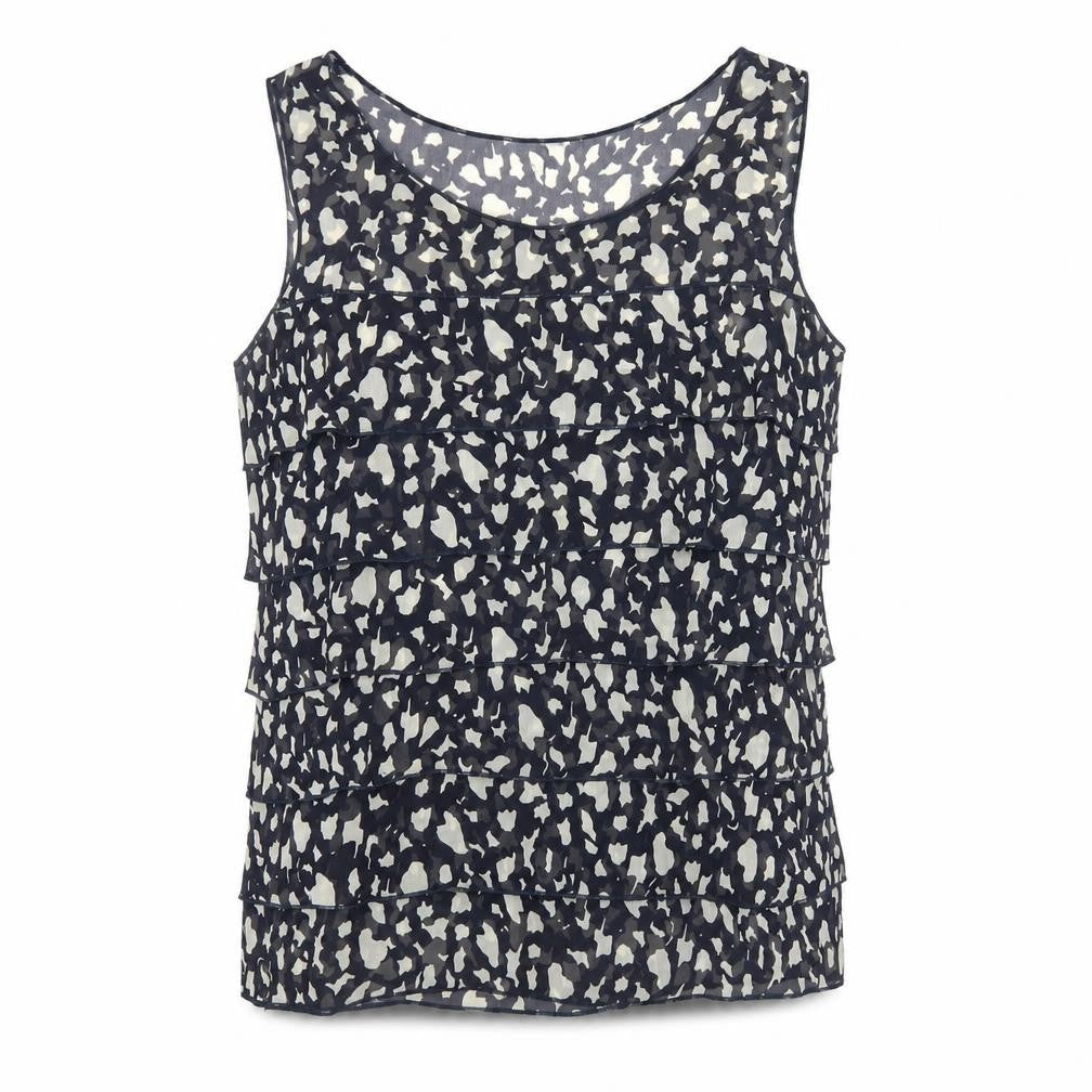 Epilogue Womens Blue Geometric Polyester Basic Tank Size 12 Round Neck - Frill Detail Sheer