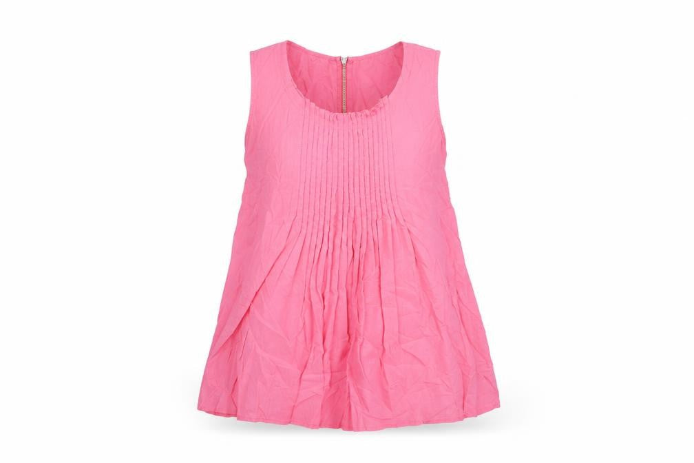 Oasis Womens Pink Cotton Basic Tank Size 14 Scoop Neck - Pleated