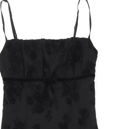 Polly Womens Black Floral Polyester Mini Size 12 Square Neck Zip