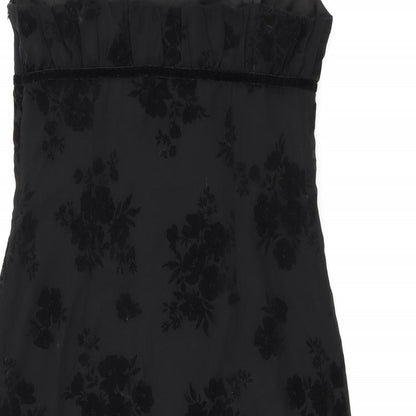 Polly Womens Black Floral Polyester Mini Size 12 Square Neck Zip