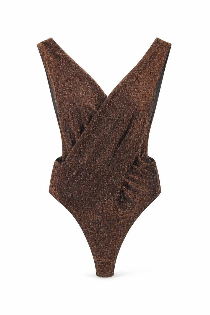 Edge Street Womens Brown Polyester Bodysuit One-Piece Size 10 Snap - Glitter Detail Open Back