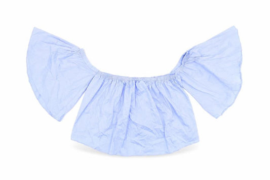 IVIVI Womens Blue Cotton Cropped T-Shirt Size M Off the Shoulder
