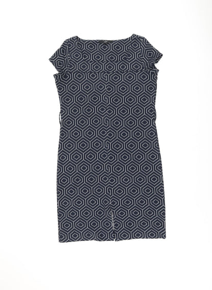 Next Womens Blue Geometric Polyester Shift Size 10 Square Neck Pullover