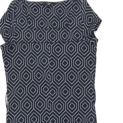 Next Womens Blue Geometric Polyester Shift Size 10 Square Neck Pullover
