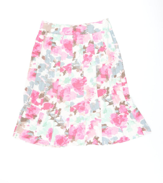 EWM Womens White Floral Linen Flare Skirt Size 14 Zip