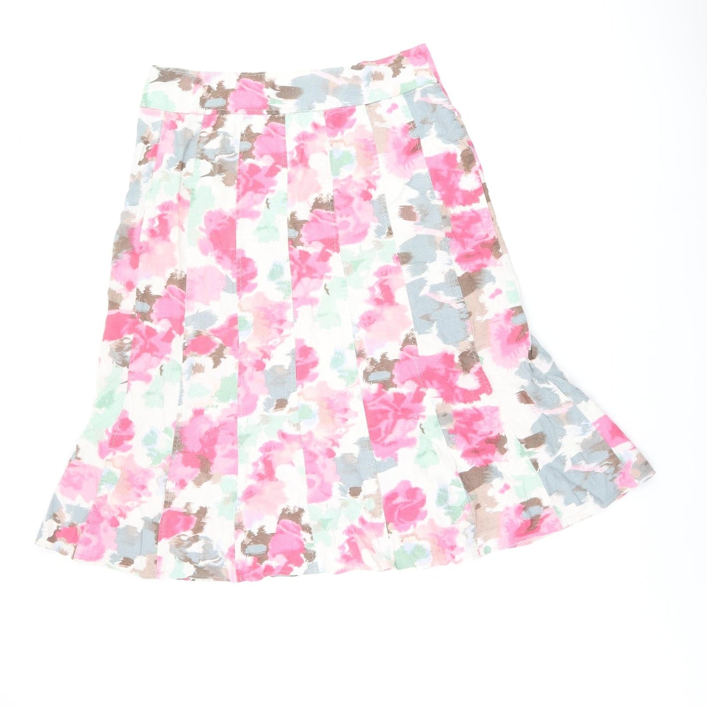 EWM Womens White Floral Linen Flare Skirt Size 14 Zip