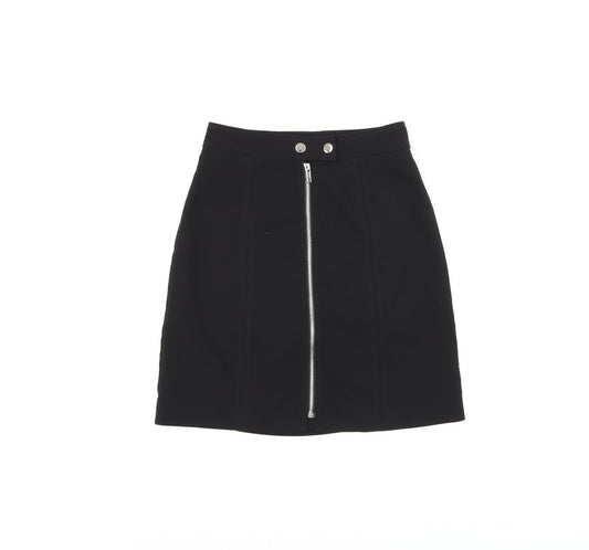 Warehouse Womens Black Polyester A-Line Skirt Size 6 Zip