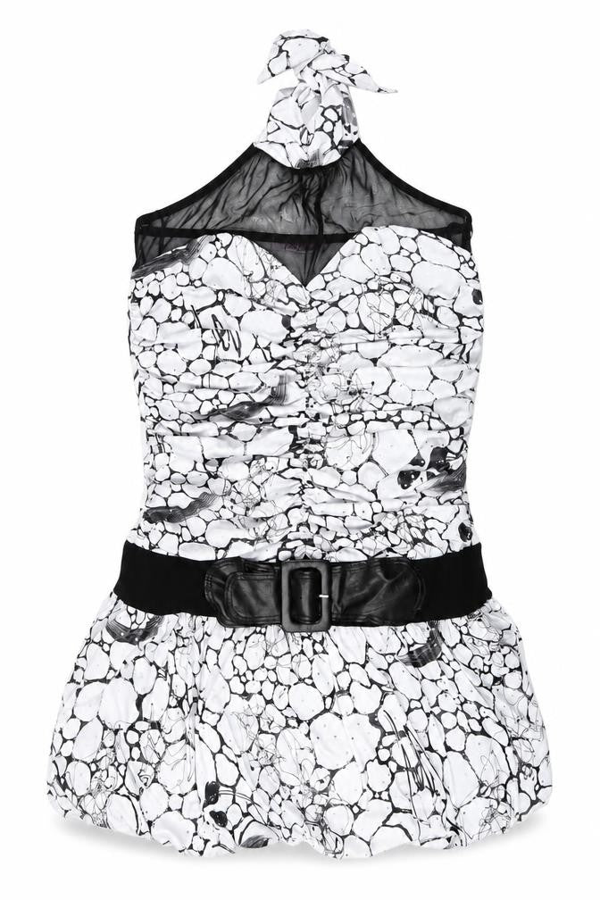Pink Ice Womens White Geometric Polyester Basic Tank Size M Halter - Belted