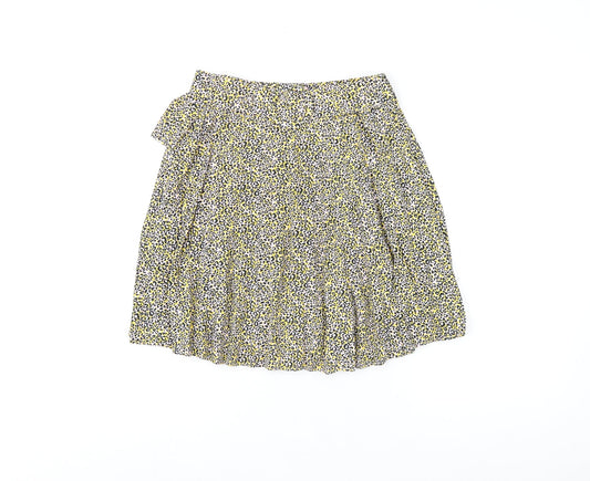 Topshop Womens Yellow Animal Print Polyester Skater Skirt Size 8 Buckle - Leopard Print, Belted