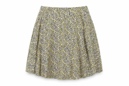 Topshop Womens Yellow Animal Print Polyester Skater Skirt Size 8 Buckle - Leopard Print, Belted