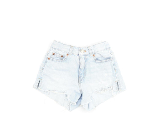 Zara Girls Blue 100% Cotton Cut-Off Shorts Size 6 Years Regular Zip