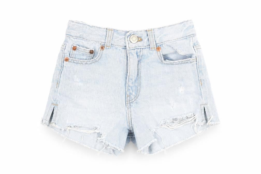 Zara Girls Blue 100% Cotton Cut-Off Shorts Size 6 Years Regular Zip