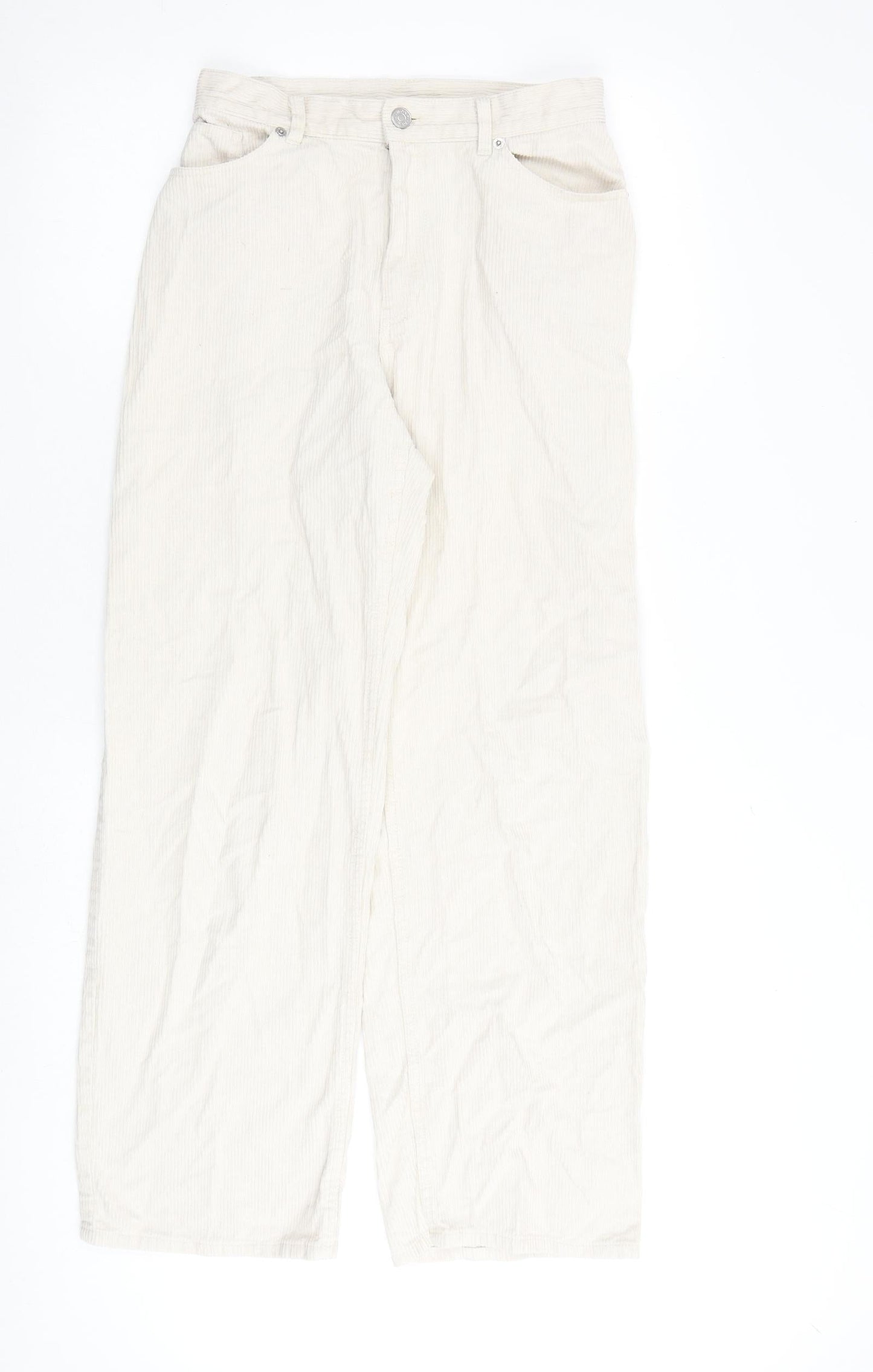 Monki Womens Beige Cotton Trousers Size 8 L30 in Regular Zip