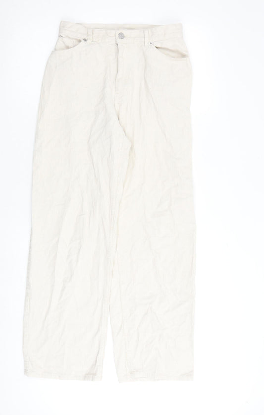 Monki Womens Beige Cotton Trousers Size 8 L30 in Regular Zip