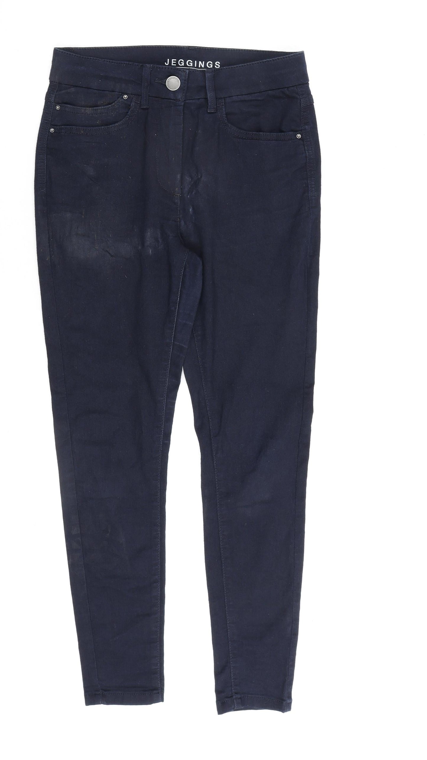 Marks and Spencer Womens Blue Cotton Skinny Jeans Size 10 L26 in Regular Zip