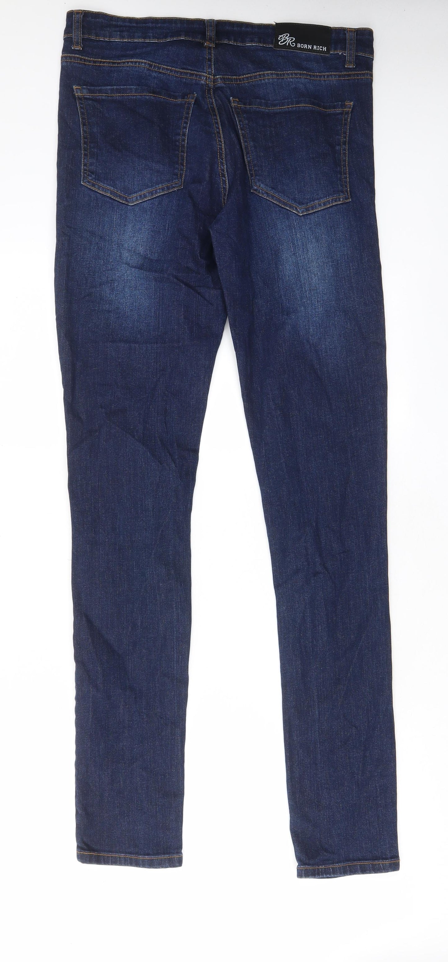 Born Rich Mens Blue Cotton Skinny Jeans Size 32 in L33 in Regular Zip - Long Leg
