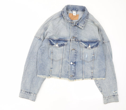 H&M Womens Blue Jacket Size M Button - Pockets