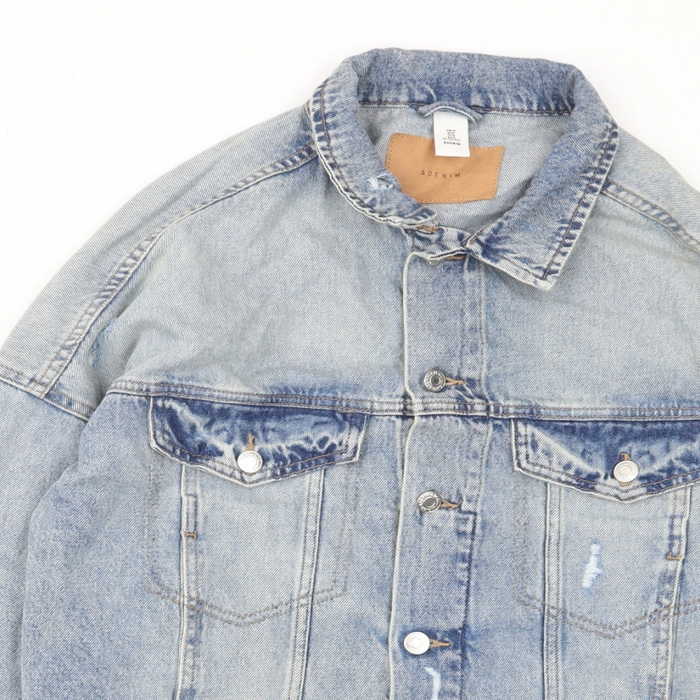 H&M Womens Blue Jacket Size M Button - Pockets