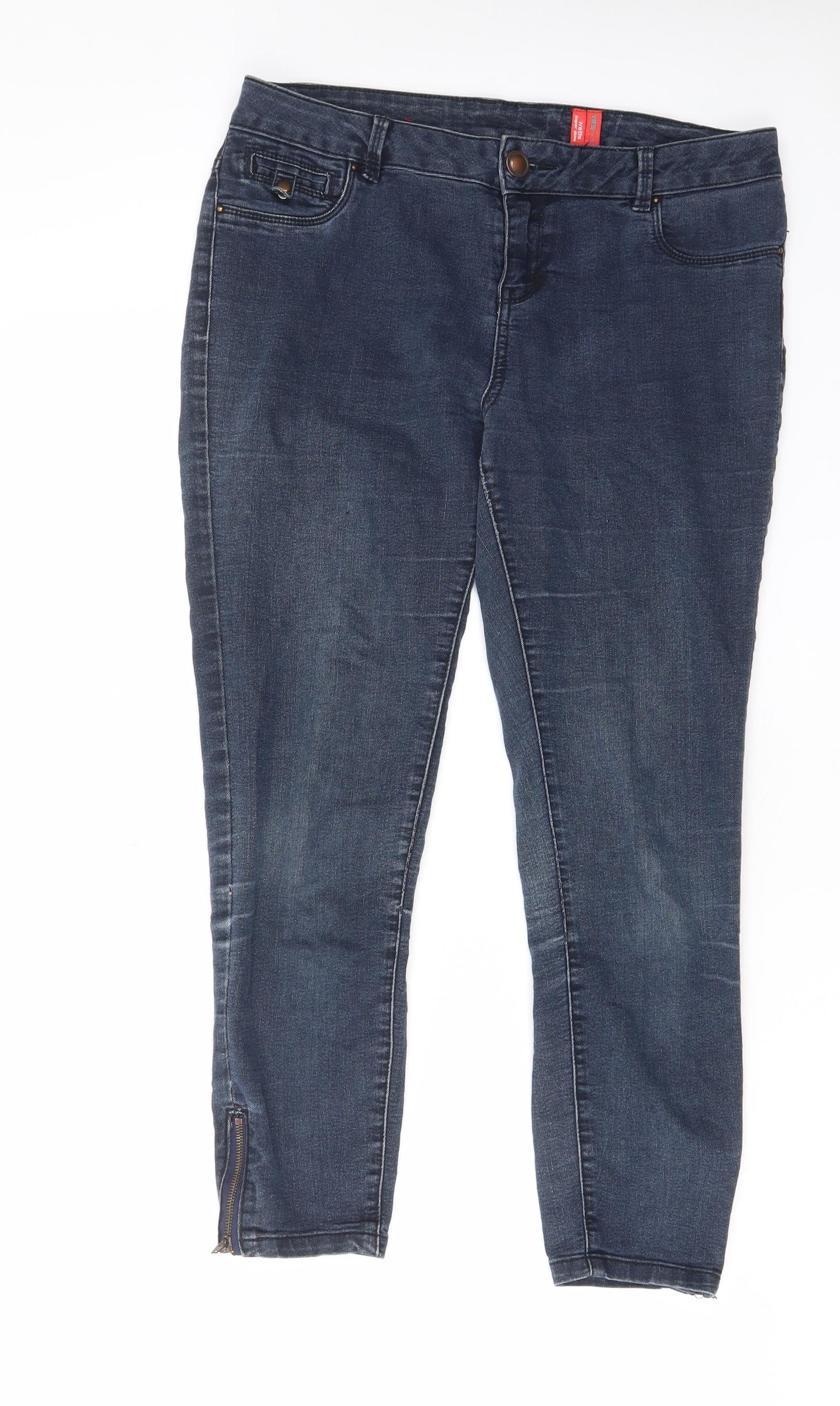 YesYes Womens Blue Cotton Cropped Jeans Size 12 L25 in Regular Zip - Pockets, Zips