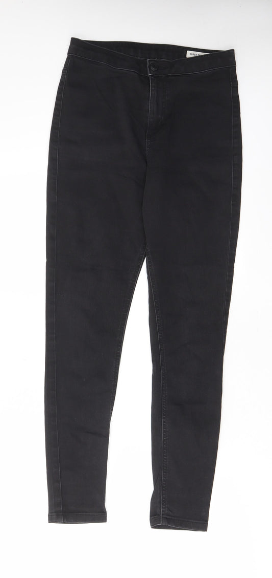Marks and Spencer Womens Black Cotton Skinny Jeans Size 10 L28 in Regular Zip - Pockets
