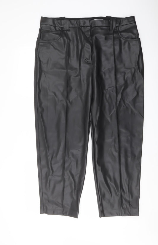 Marks and Spencer Womens Black Polyester Trousers Size 18 L25 in Regular Button