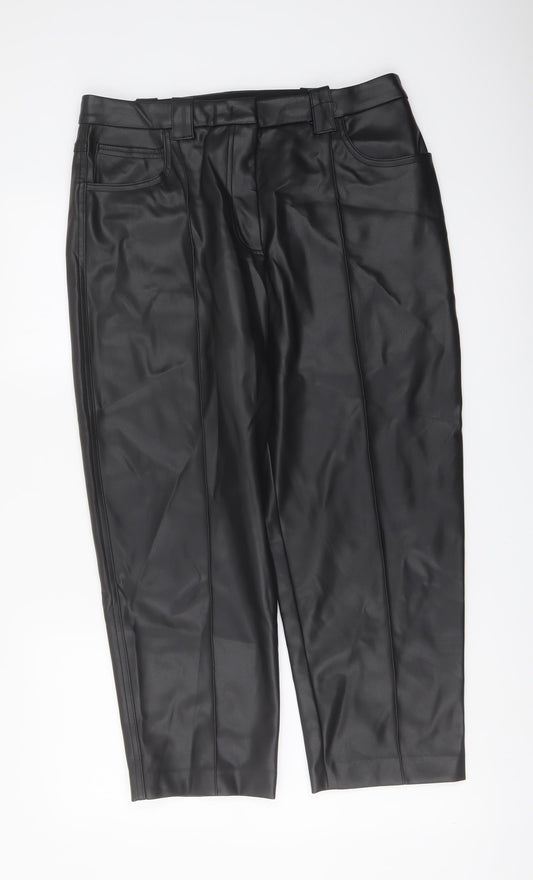 Marks and Spencer Womens Black Polyester Trousers Size 14 L24 in Regular Button