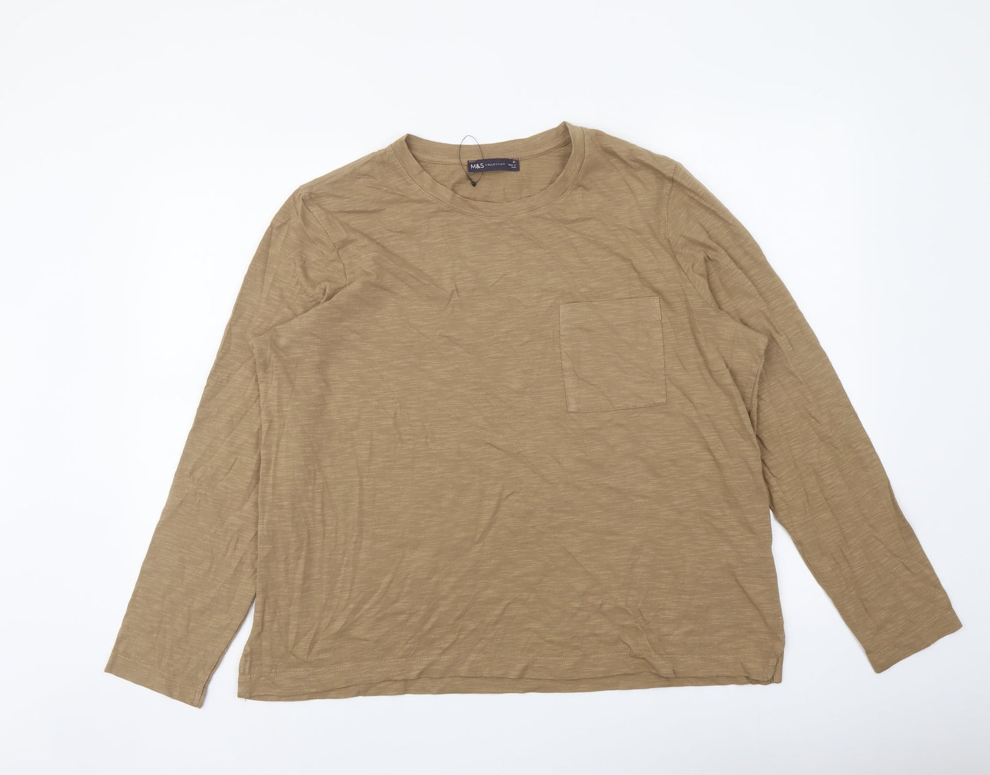 Marks and Spencer Womens Brown Cotton Basic T-Shirt Size 16 Crew Neck