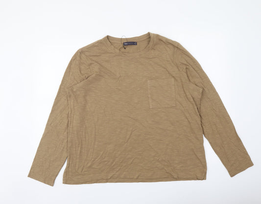 Marks and Spencer Womens Brown Cotton Basic T-Shirt Size 16 Crew Neck