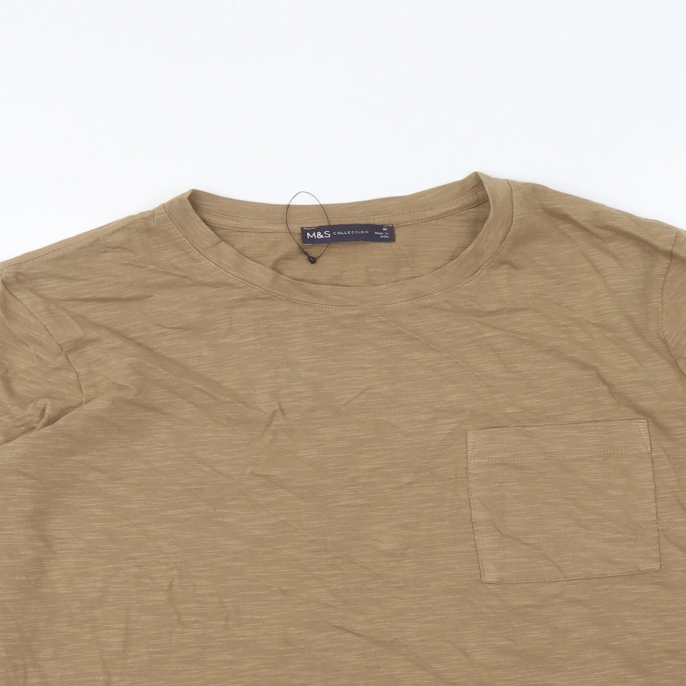 Marks and Spencer Womens Brown Cotton Basic T-Shirt Size 16 Crew Neck