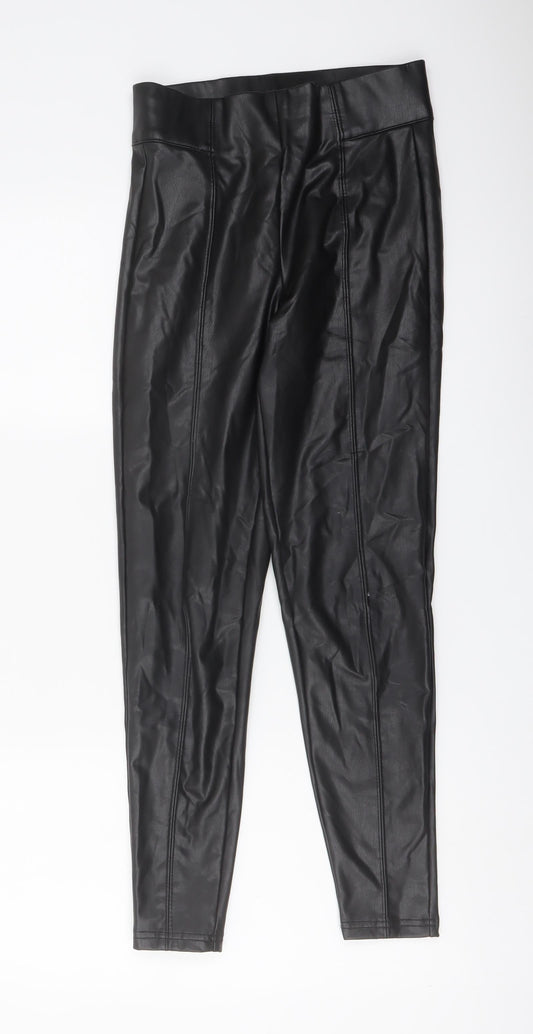 Marks and Spencer Womens Black Polyester Trousers Size 6 L25 in Regular