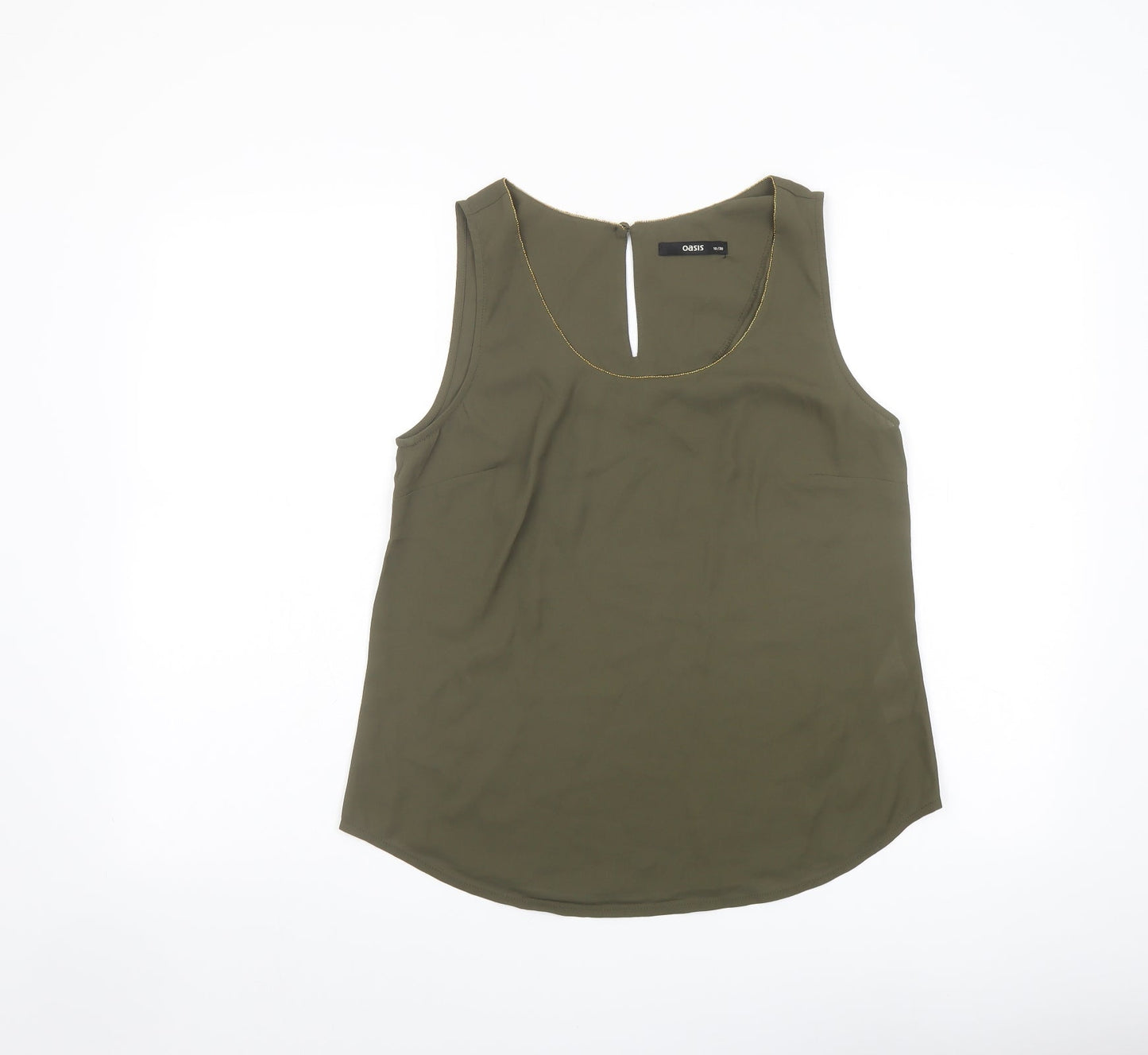 Oasis Womens Green Polyester Basic Tank Size 10 Scoop Neck